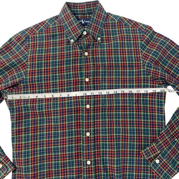 Men's Ralph Lauren Classic Fit Long Sleeve Green, Red and Blue Plaid Button Down - Picture 7 of 10